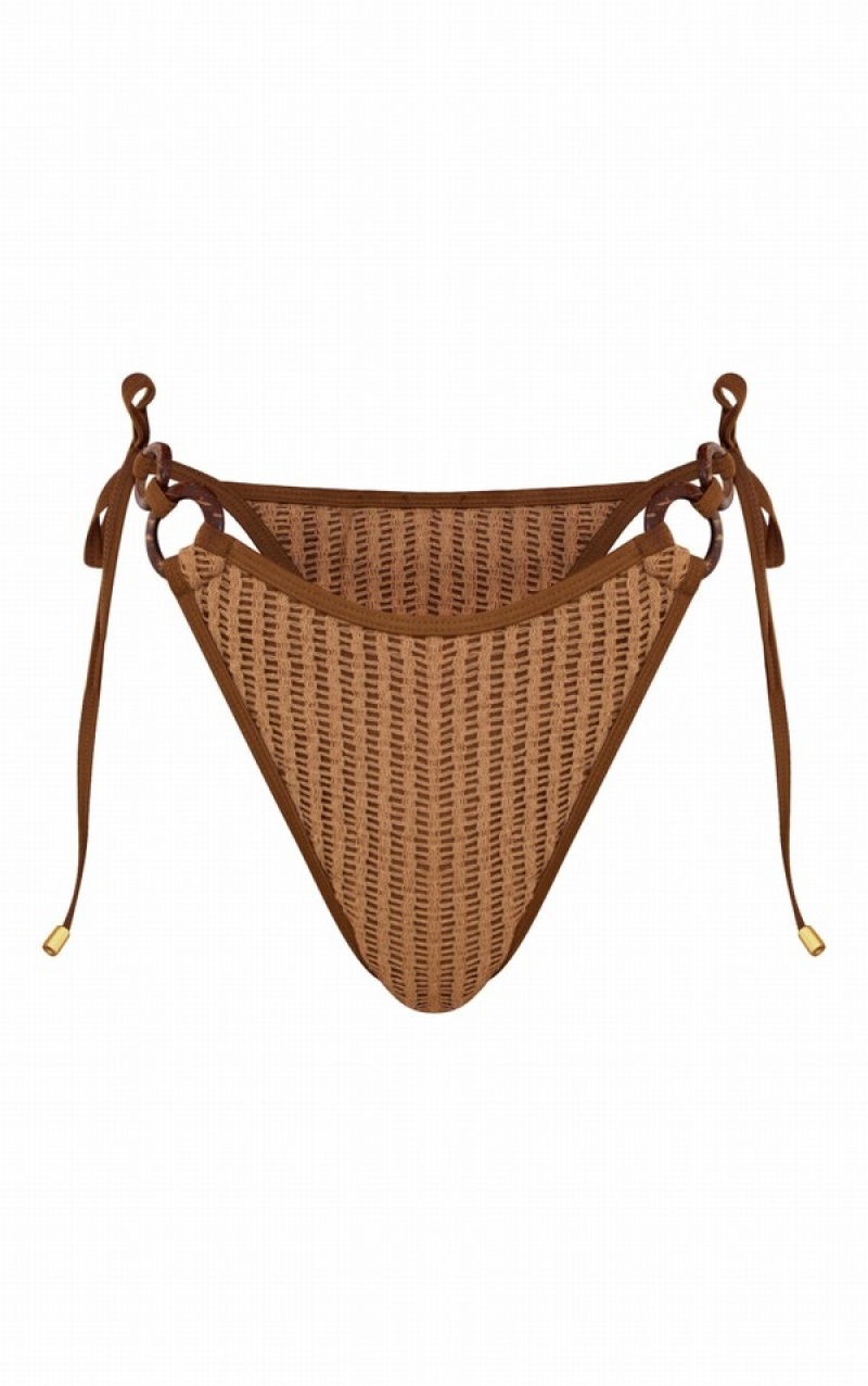 Brown Pretty Little Thing Contrast Crochet O Detail Bikini Bottoms | KRFWOBN-32