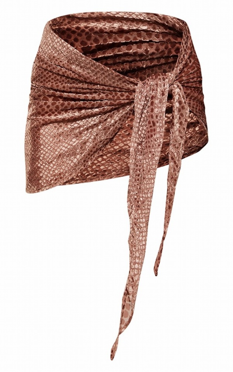 Brown Pretty Little Thing Devore Sarong Bikini Tops | QOKAZPR-83