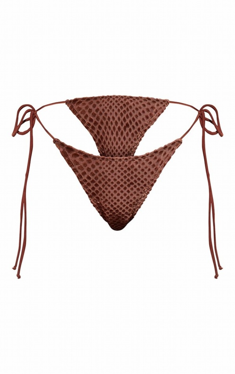 Brown Pretty Little Thing Devore Tie Side Bikini Tops | ZSAHYMJ-73