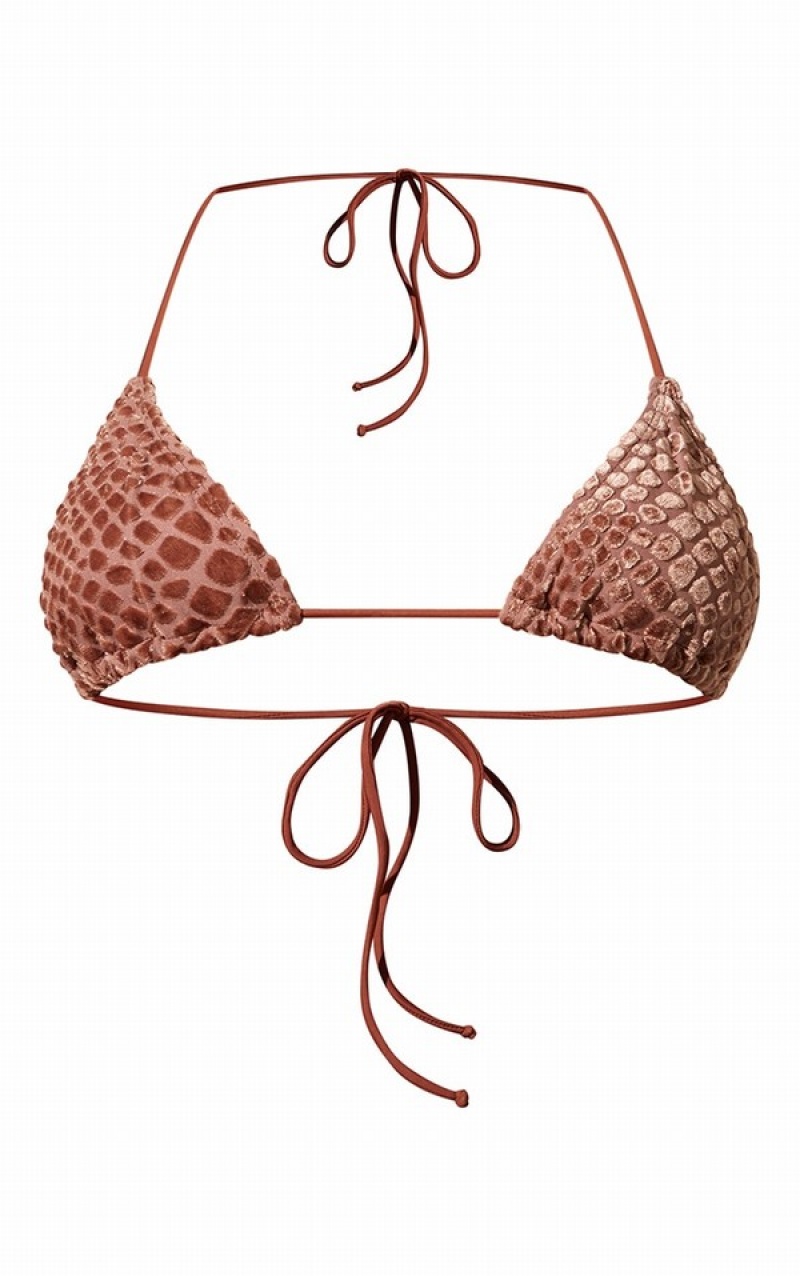 Brown Pretty Little Thing Devore Triangle Bikini Tops | ASQDHUX-85