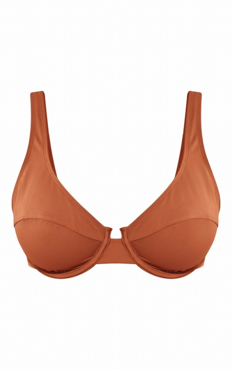 Brown Pretty Little Thing Fuller Bust Seam Detail Underwired Bikini Tops | OPYBKHZ-23