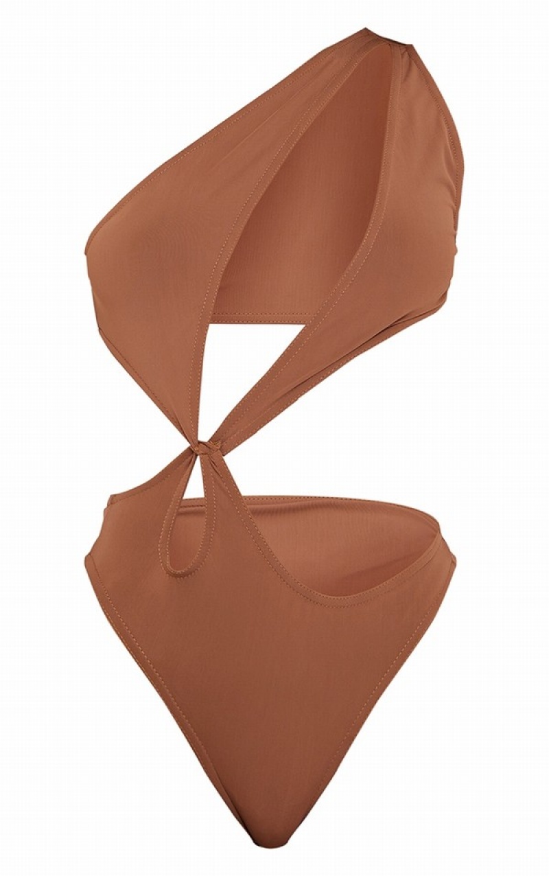 Brown Pretty Little Thing One Shoulder Loop Swimsuits | LUNKXQH-72