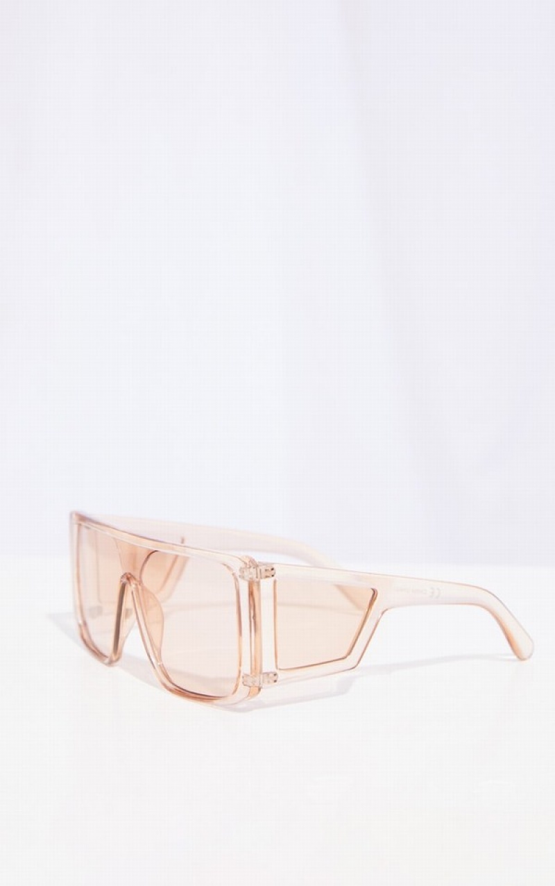 Brown Pretty Little Thing Oversized Triple Lens Square Frame Sunglasses | VBHJLUI-31