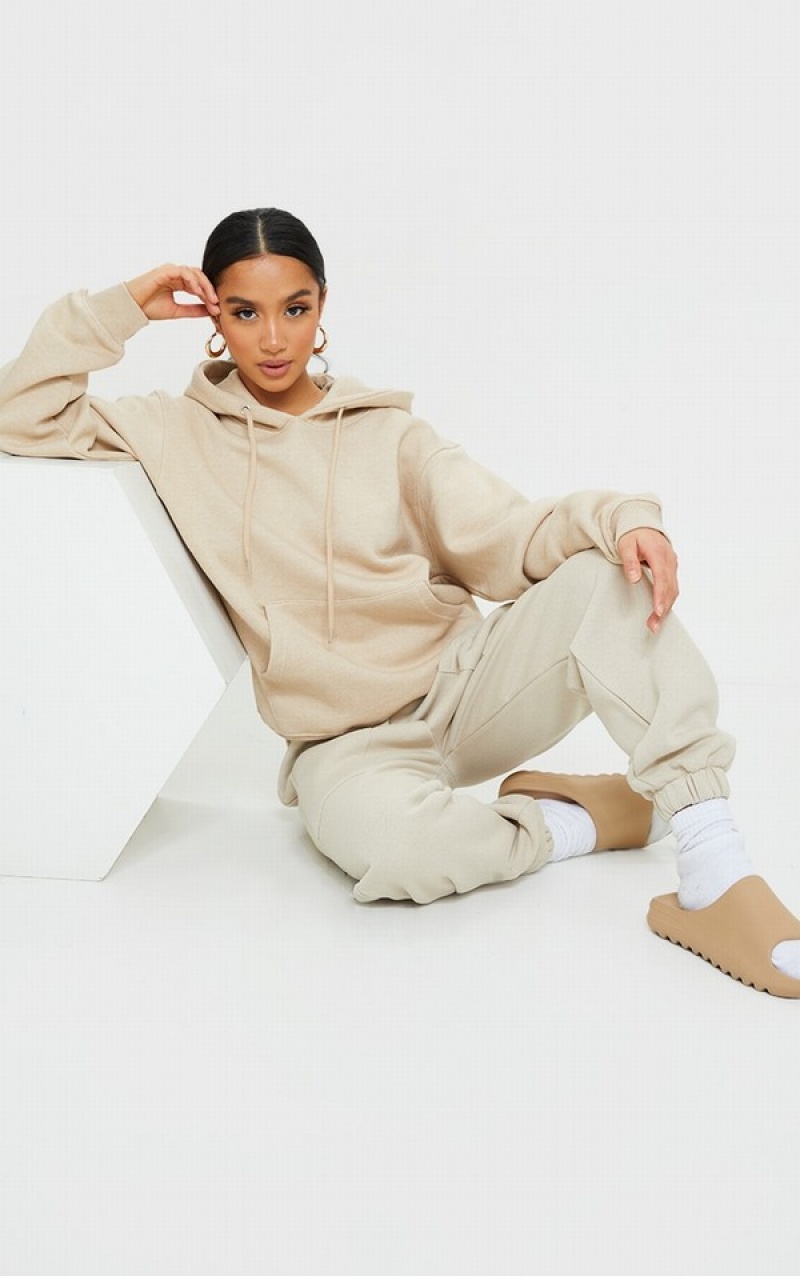 Brown Pretty Little Thing Petite Sand Oversized Ultimate Hoodie | NRDIAWV-46