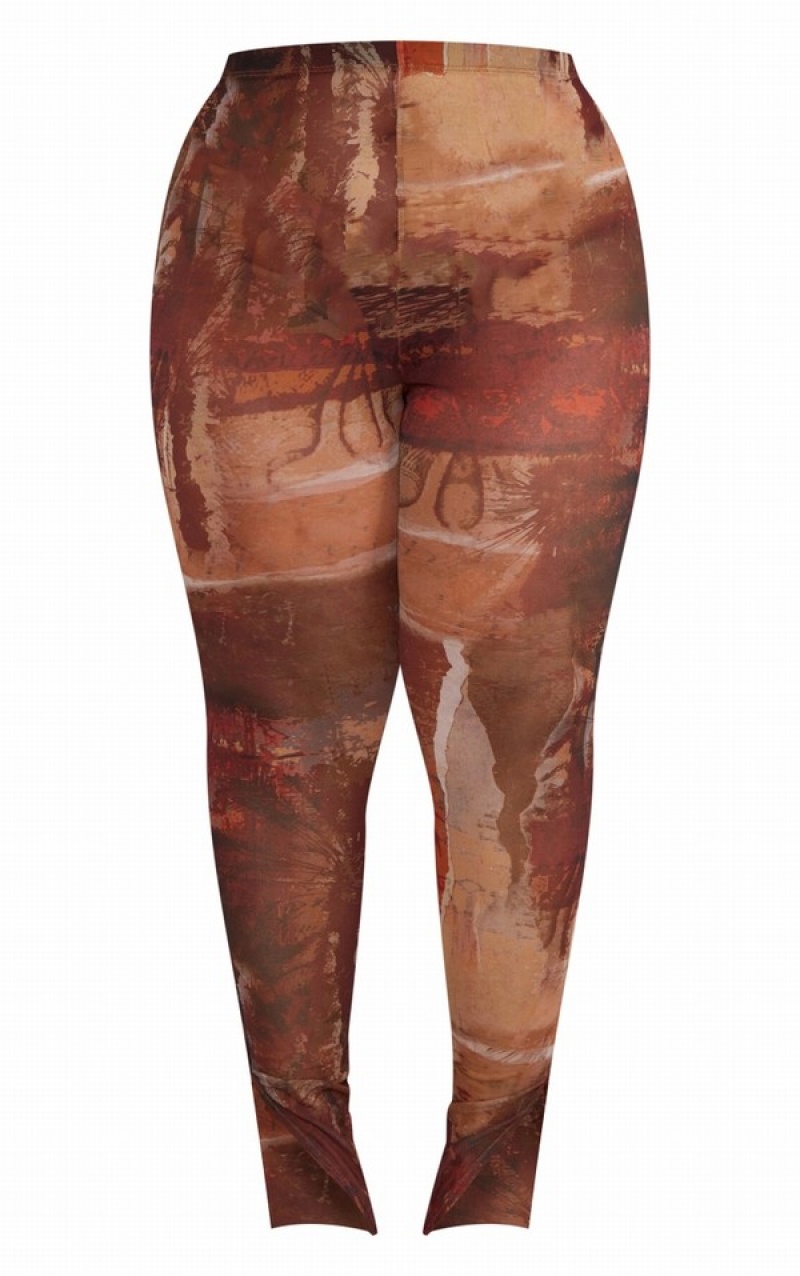 Brown Pretty Little Thing Plus Abstract Printed Mesh Leggings | SIFCENQ-54