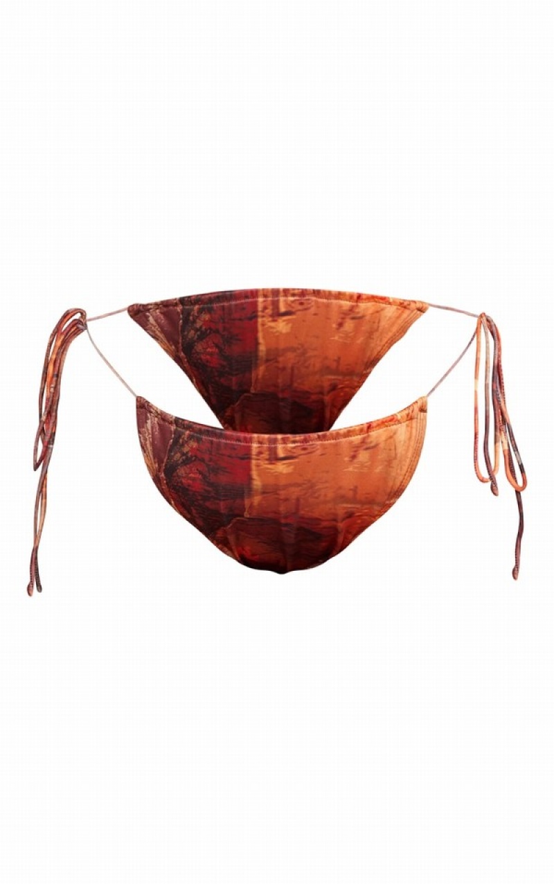 Brown Pretty Little Thing Plus Abstract Printed Tie Bikini Bottoms | ONLDCFJ-65