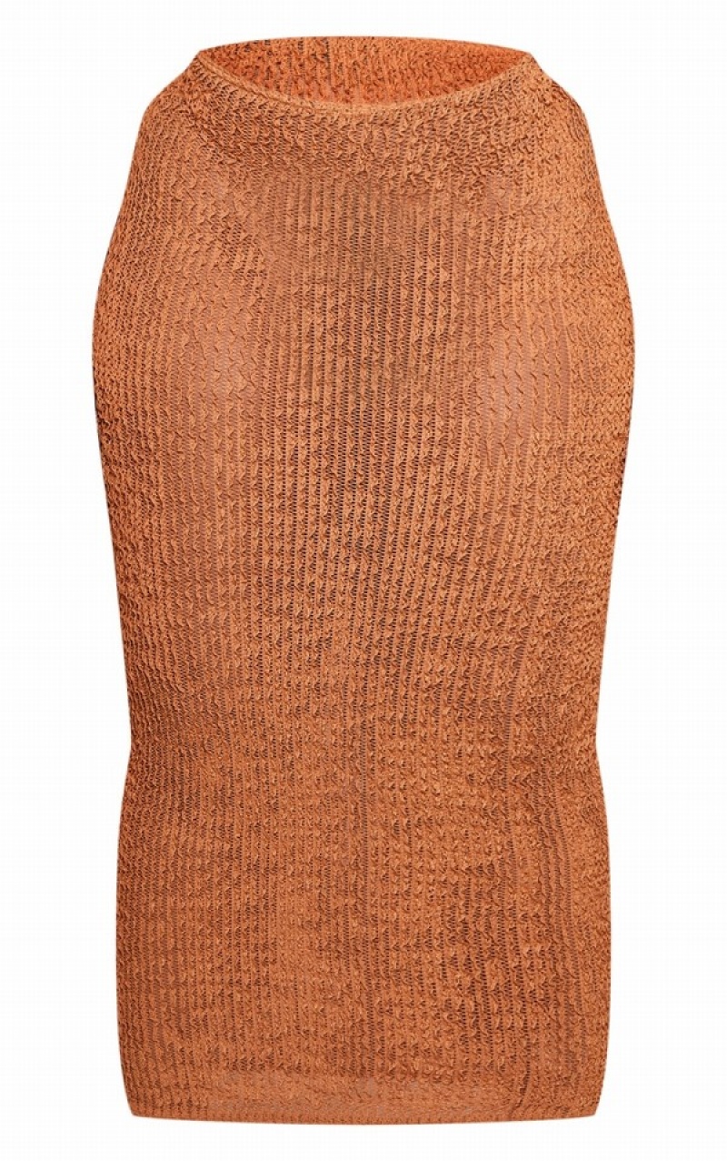 Brown Pretty Little Thing Plus Distressed Knit Skirts | APOBWLX-57