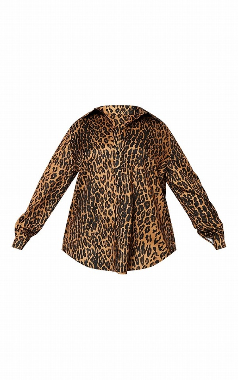 Brown Pretty Little Thing Plus Leopard Printed Oversized Shirts | SHKQTBV-56