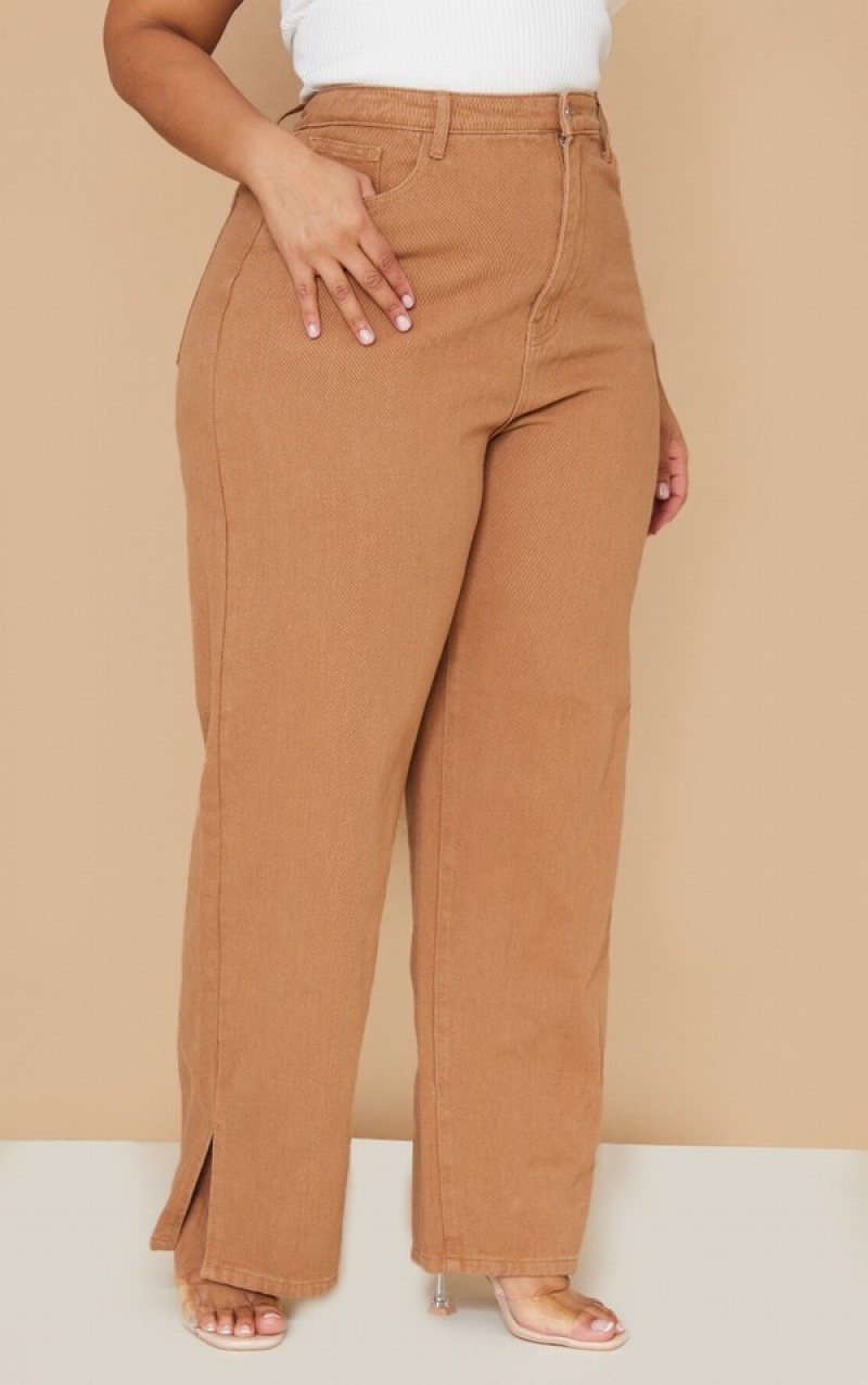 Brown Pretty Little Thing Plus Split Hem Jeans | SZQTOGA-35