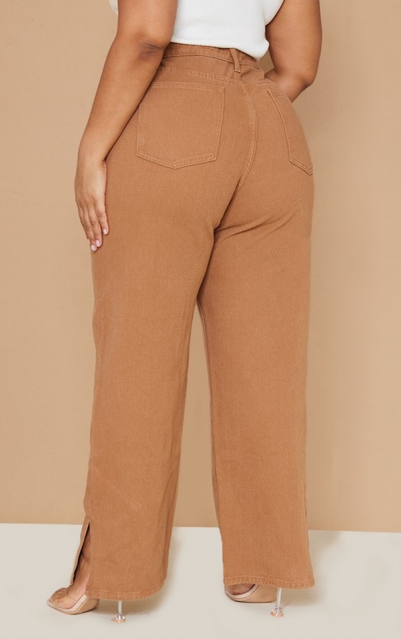 Brown Pretty Little Thing Plus Split Hem Jeans | SZQTOGA-35