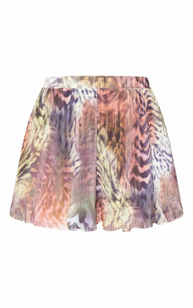 Brown Pretty Little Thing Print Plisse High Waisted Shorts | TFUIBER-08