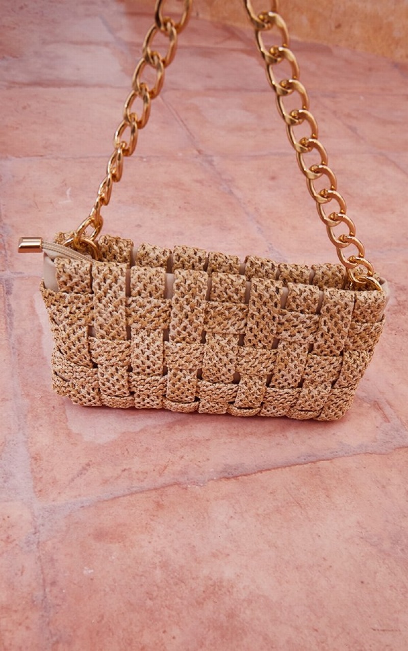 Brown Pretty Little Thing Sand Oversized Weave Shoulder Bags | MCUZWYA-60