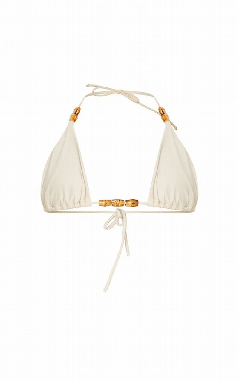 Brown Pretty Little Thing Sand Wooden Bead Triangle Bikini Tops | WVKZYSE-03