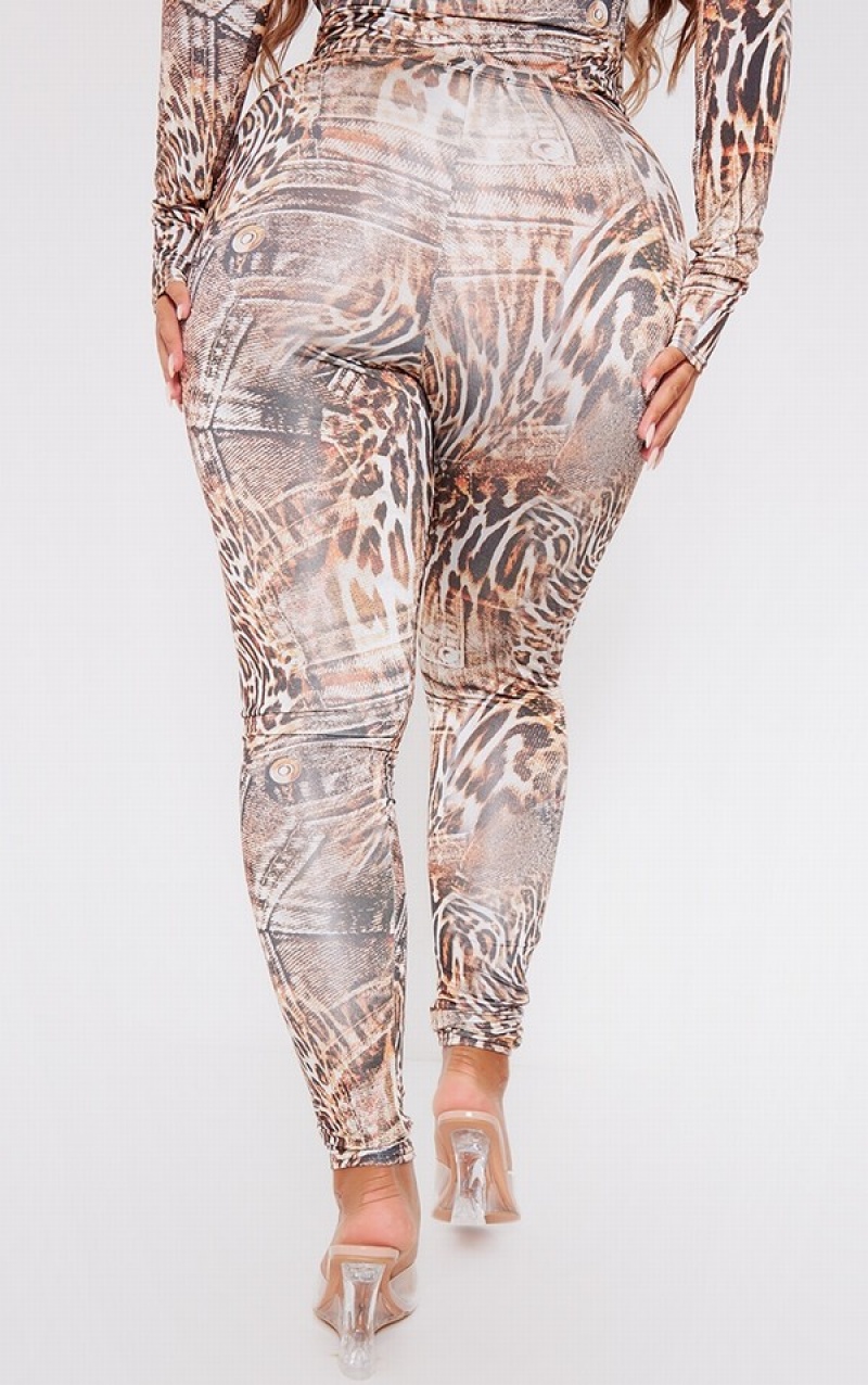 Brown Pretty Little Thing Shape Leopard Printed Slinky Leggings | FHIRKDJ-27