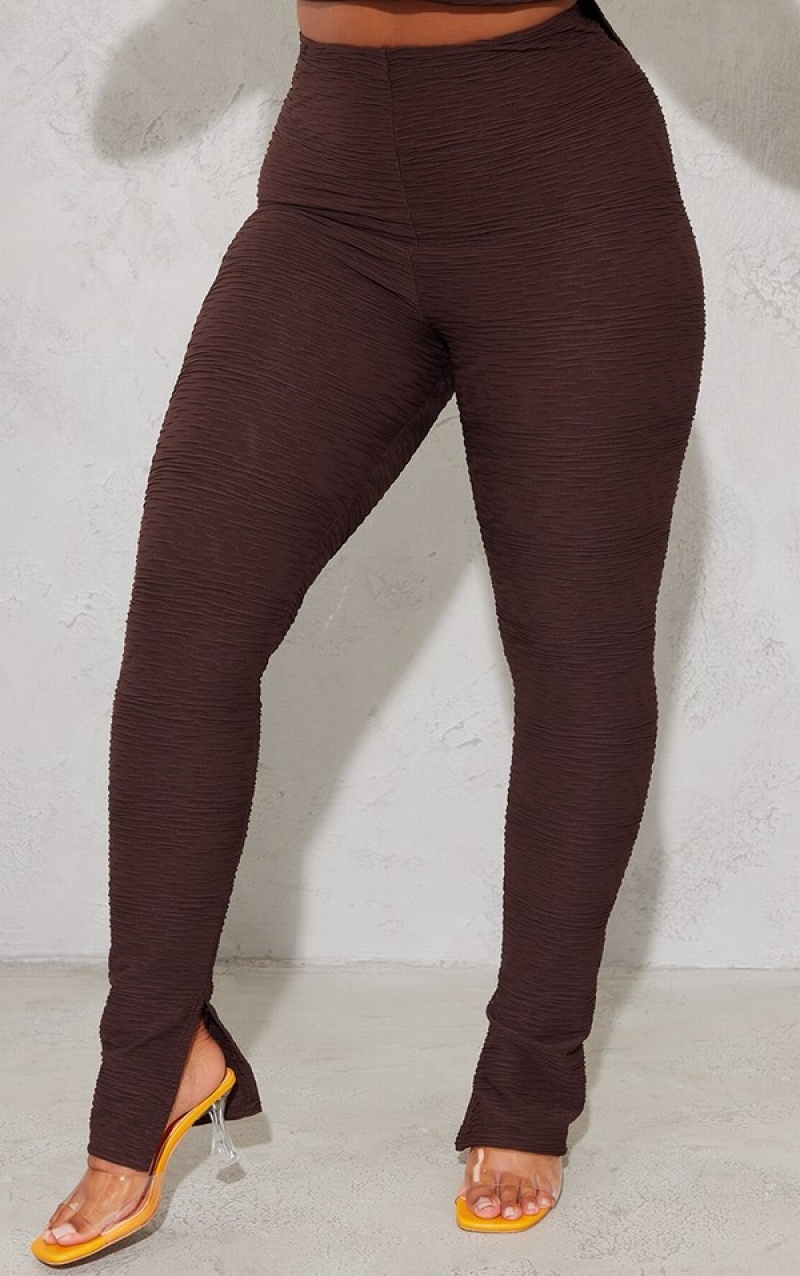 Brown Pretty Little Thing Shape TextuHigh Waist Split Hem Leggings | MUZJSPO-94