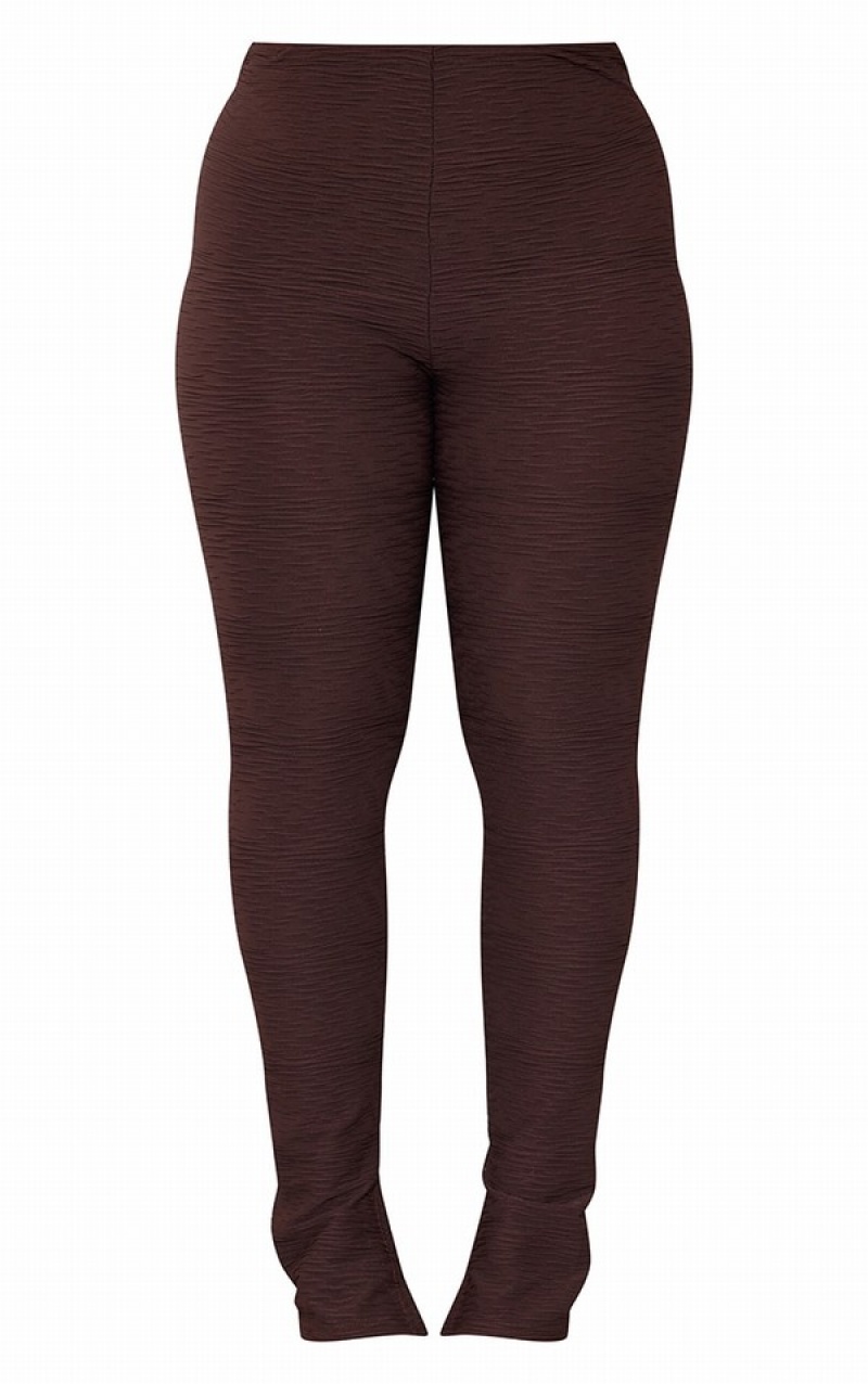 Brown Pretty Little Thing Shape TextuHigh Waist Split Hem Leggings | MUZJSPO-94