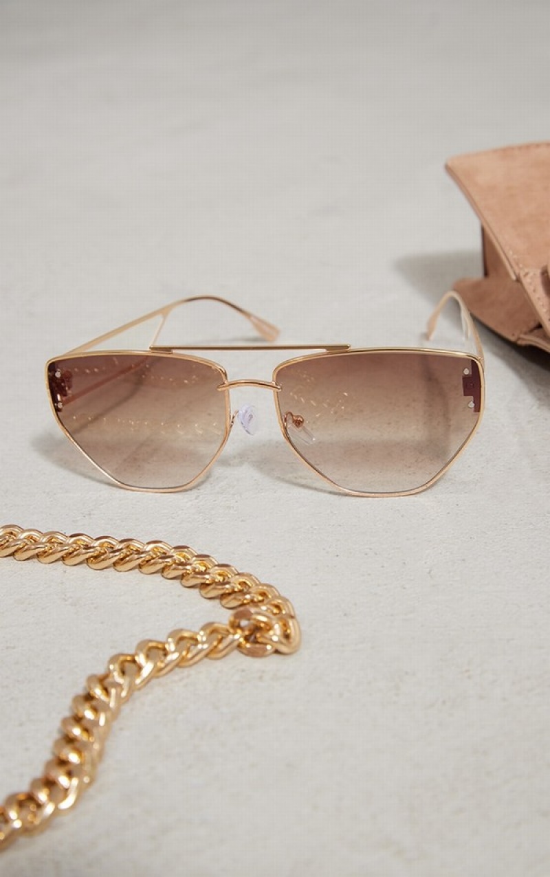 Brown Pretty Little Thing Slim Aviator Sunglasses | AXJMKNF-34