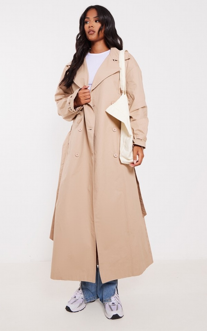 Brown Pretty Little Thing Tall Camel ed Cuff Detail Trench Coats | PUZWKEN-92