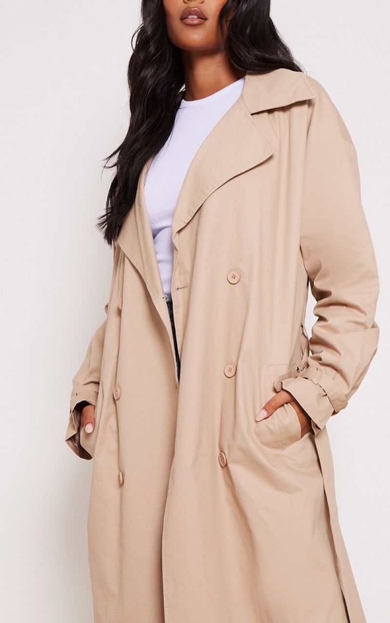 Brown Pretty Little Thing Tall Camel ed Cuff Detail Trench Coats | PUZWKEN-92