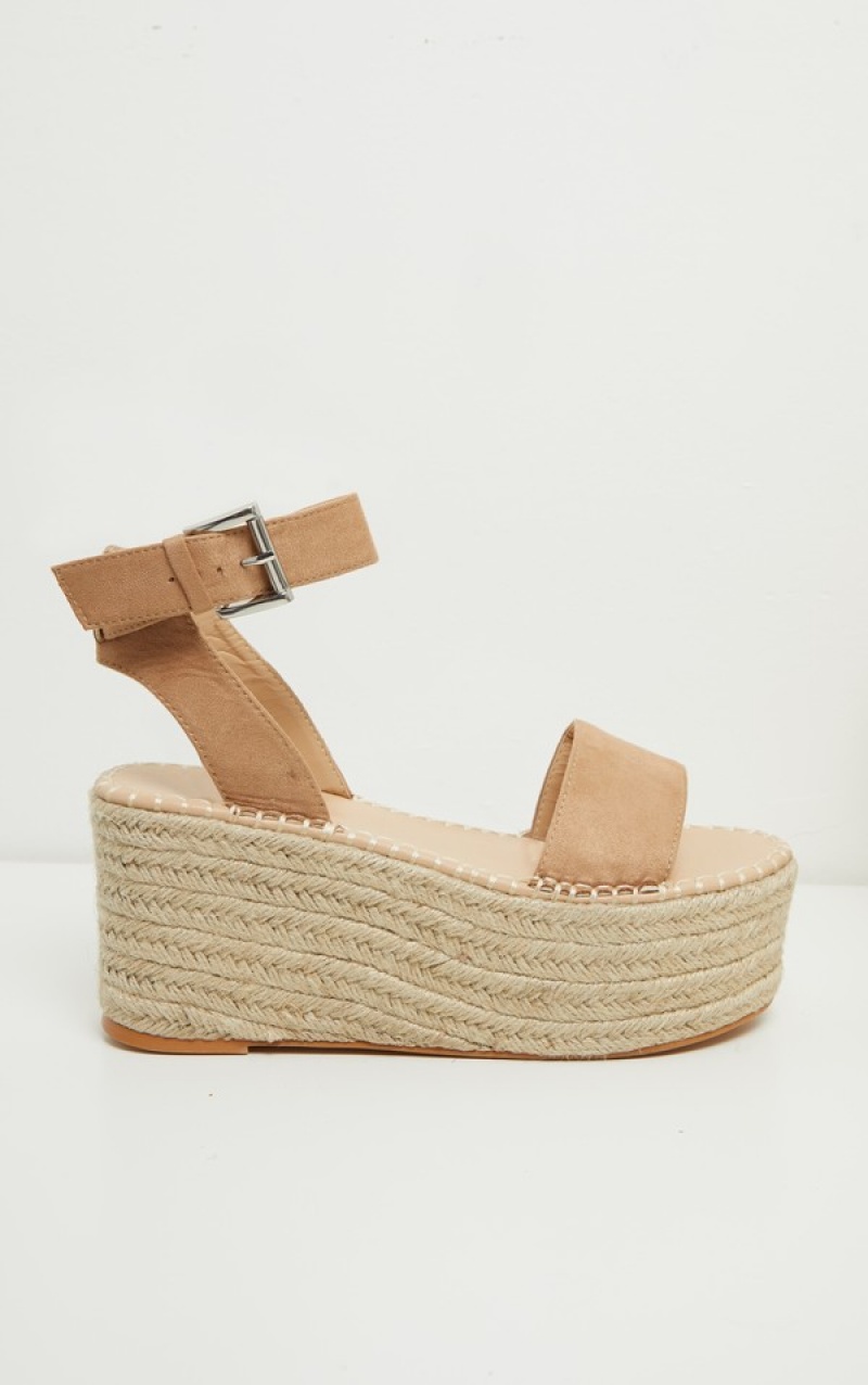 Brown Pretty Little Thing Tan Buckle Ankle Strapform Espadrille Sandals | PBALDZO-52