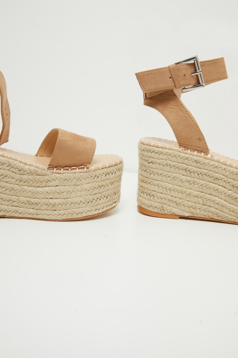 Brown Pretty Little Thing Tan Buckle Ankle Strapform Espadrille Sandals | PBALDZO-52