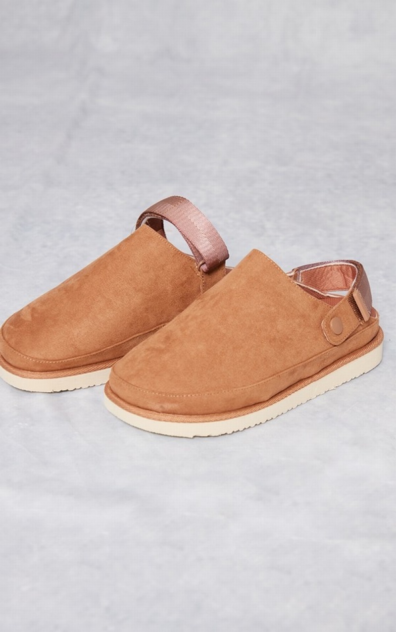 Brown Pretty Little Thing Tan Faux Suede Mules | QVOYRJC-80