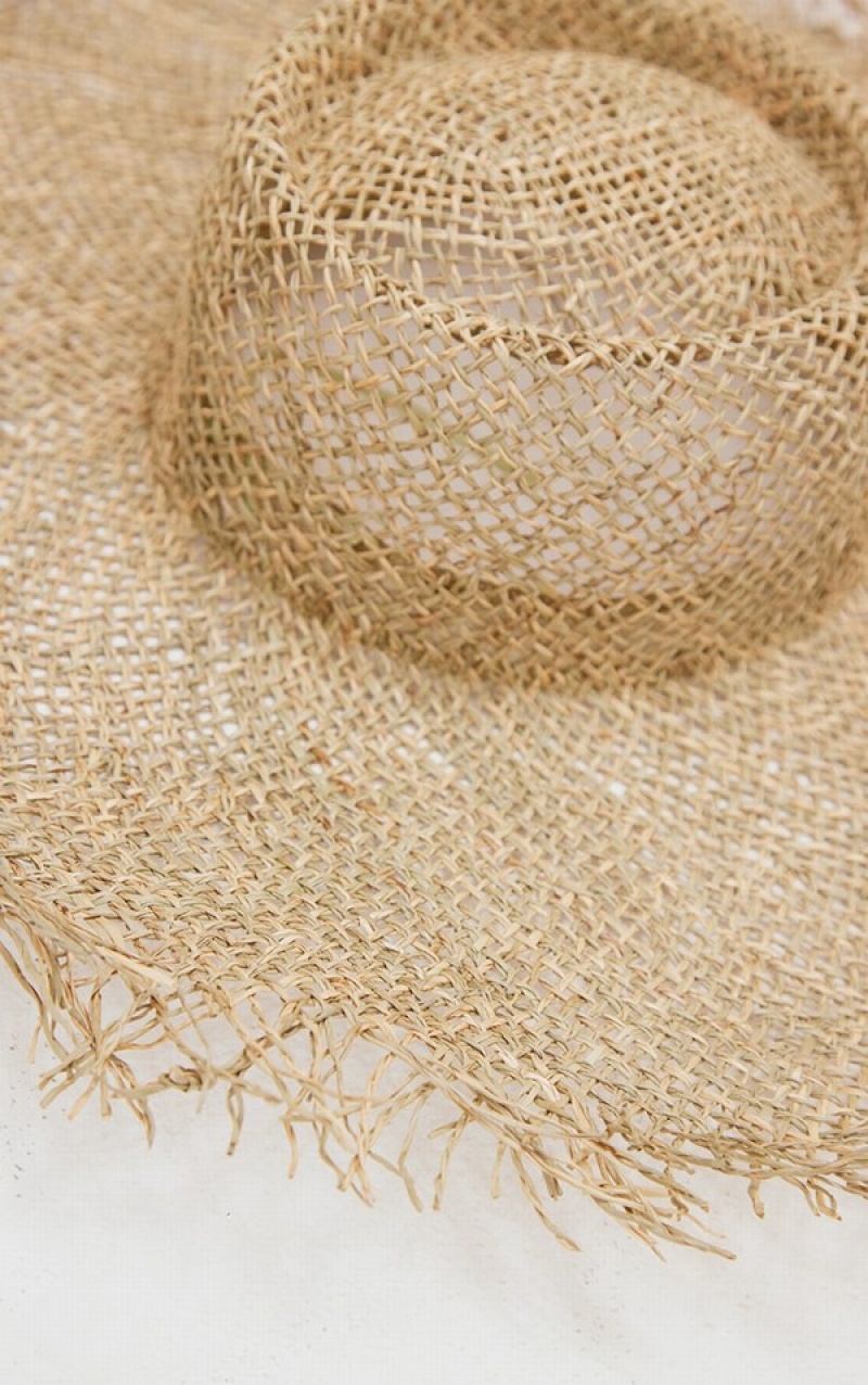 Brown Pretty Little Thing Tan Frayed Sun Hats | EMZPFIY-59