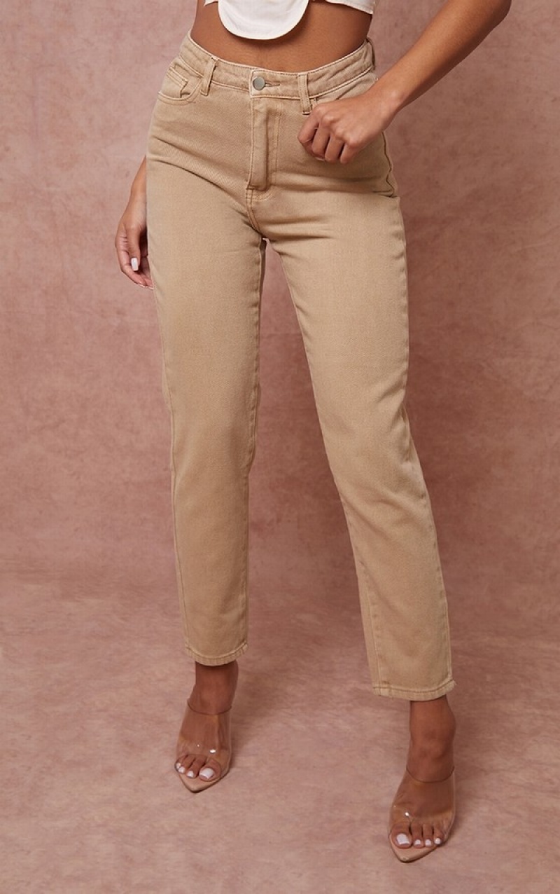 Brown Pretty Little Thing Tan Mom Jeans | KATYDMG-60