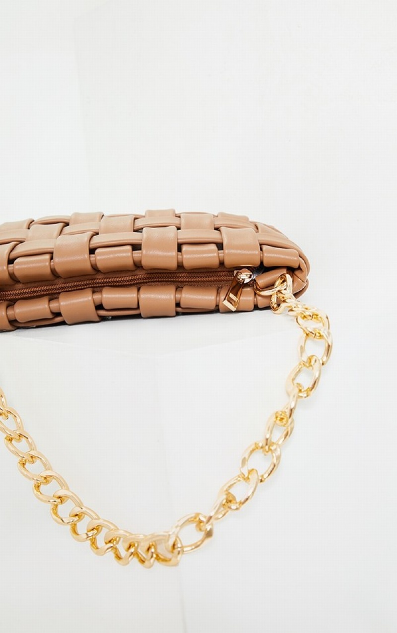 Brown Pretty Little Thing Tan Oversized Weave With Chain Shoulder Bags | XRDVAKT-84