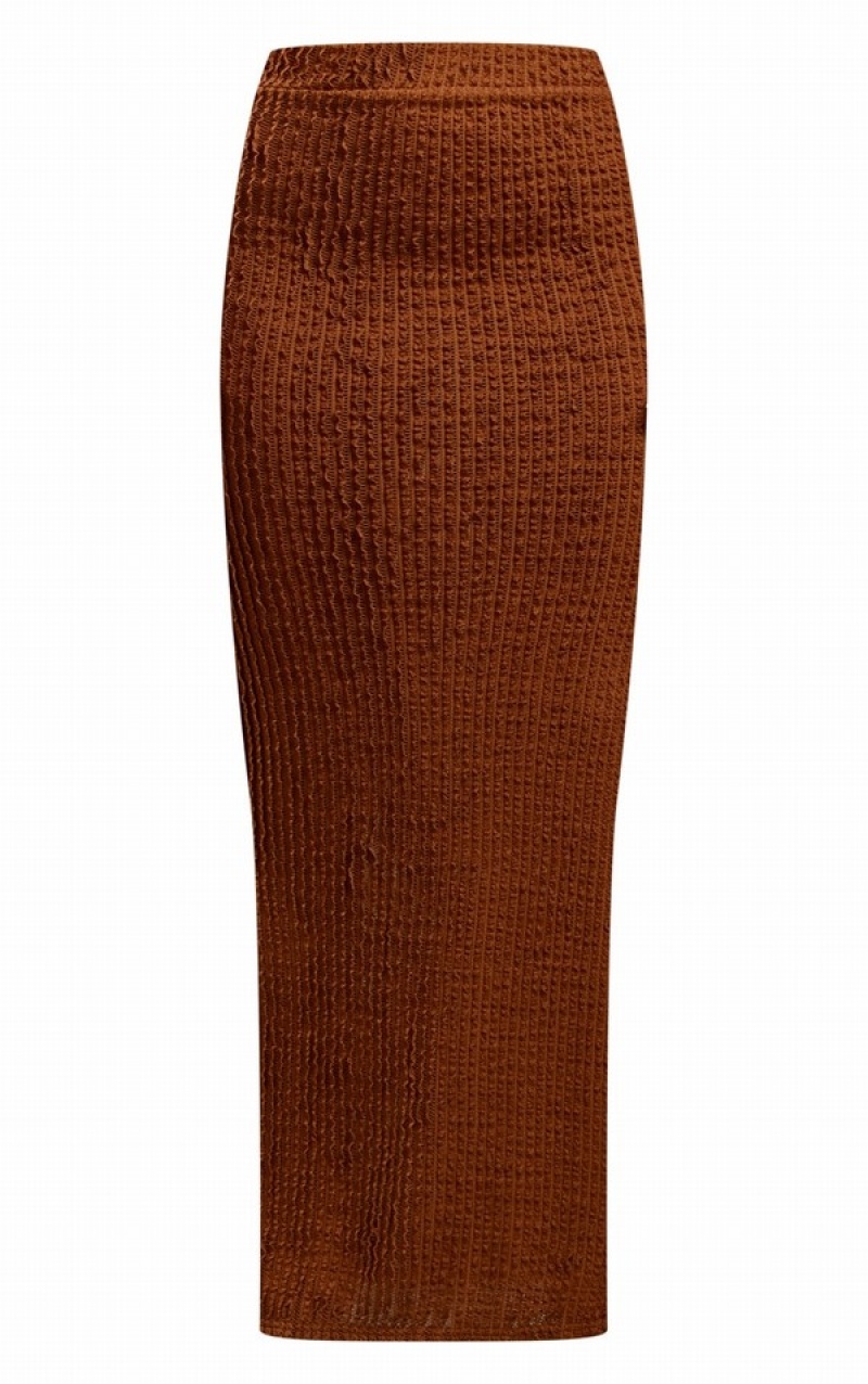 Brown Pretty Little Thing TextuDistressed Rib High Waist Midaxi Skirts | QVWTPNK-68