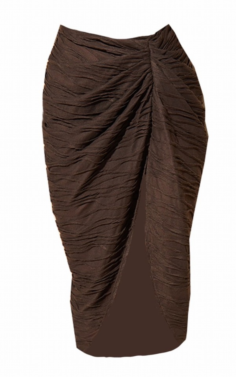 Brown Pretty Little Thing TextuKnot Detail Split Side Skirts | NEBLMAJ-30