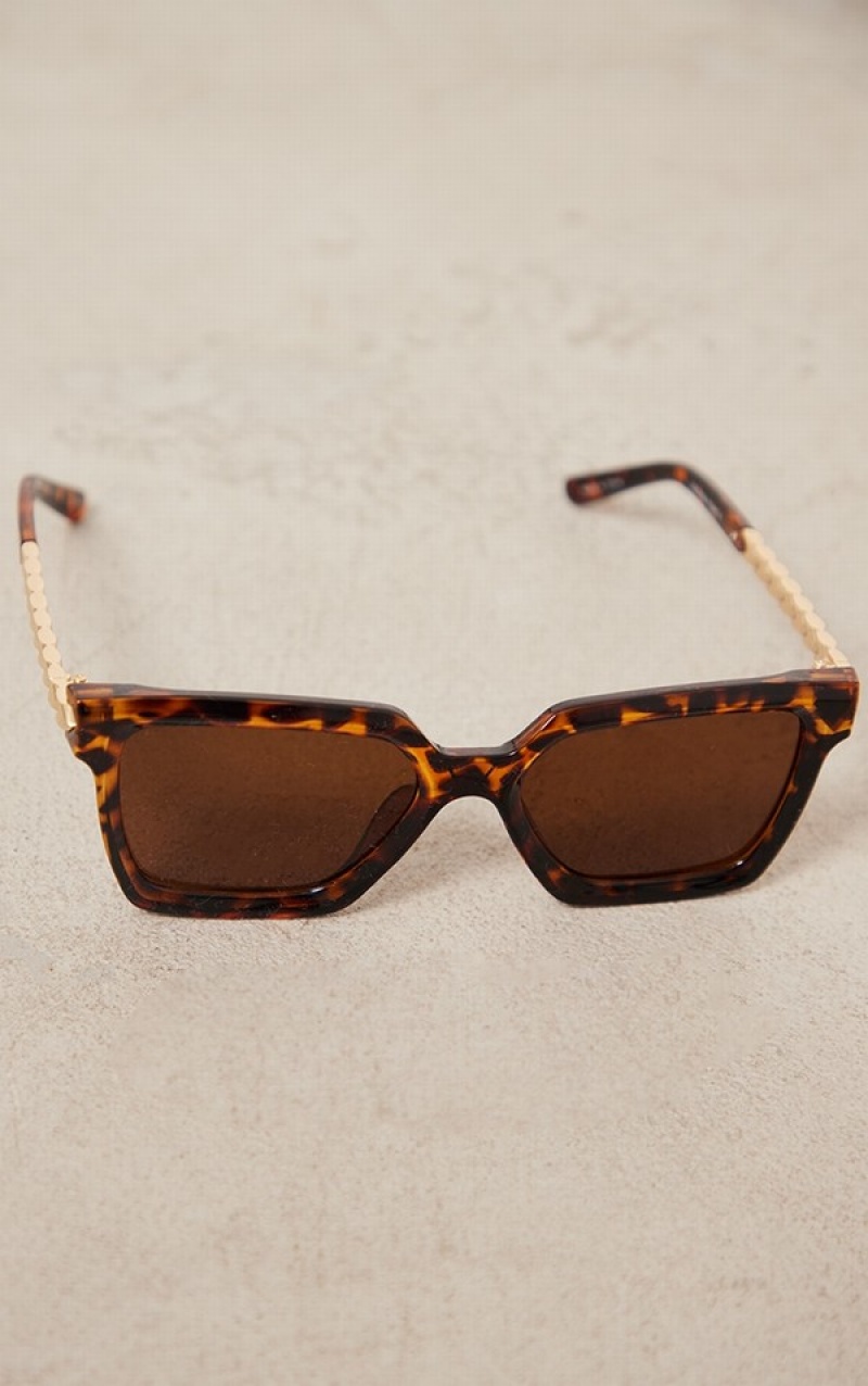 Brown Pretty Little Thing Tortoise Metal Arm Detail Squa Sunglasses | WSDVTKX-37