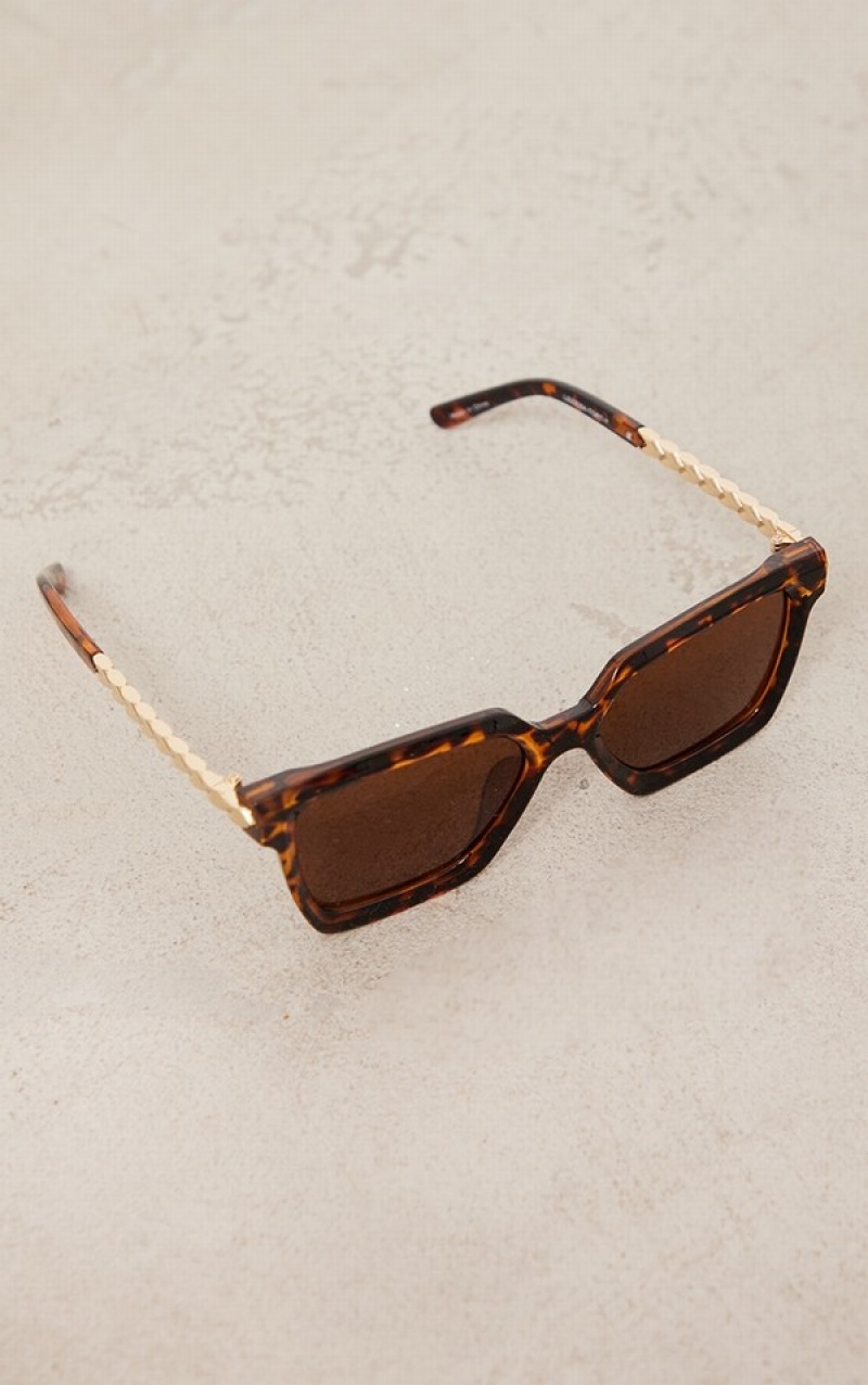 Brown Pretty Little Thing Tortoise Metal Arm Detail Squa Sunglasses | WSDVTKX-37