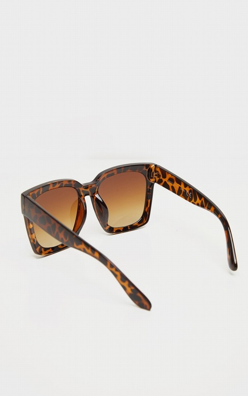 Brown Pretty Little Thing Tortoise Oversized Square Sunglasses | TMNJUZR-47