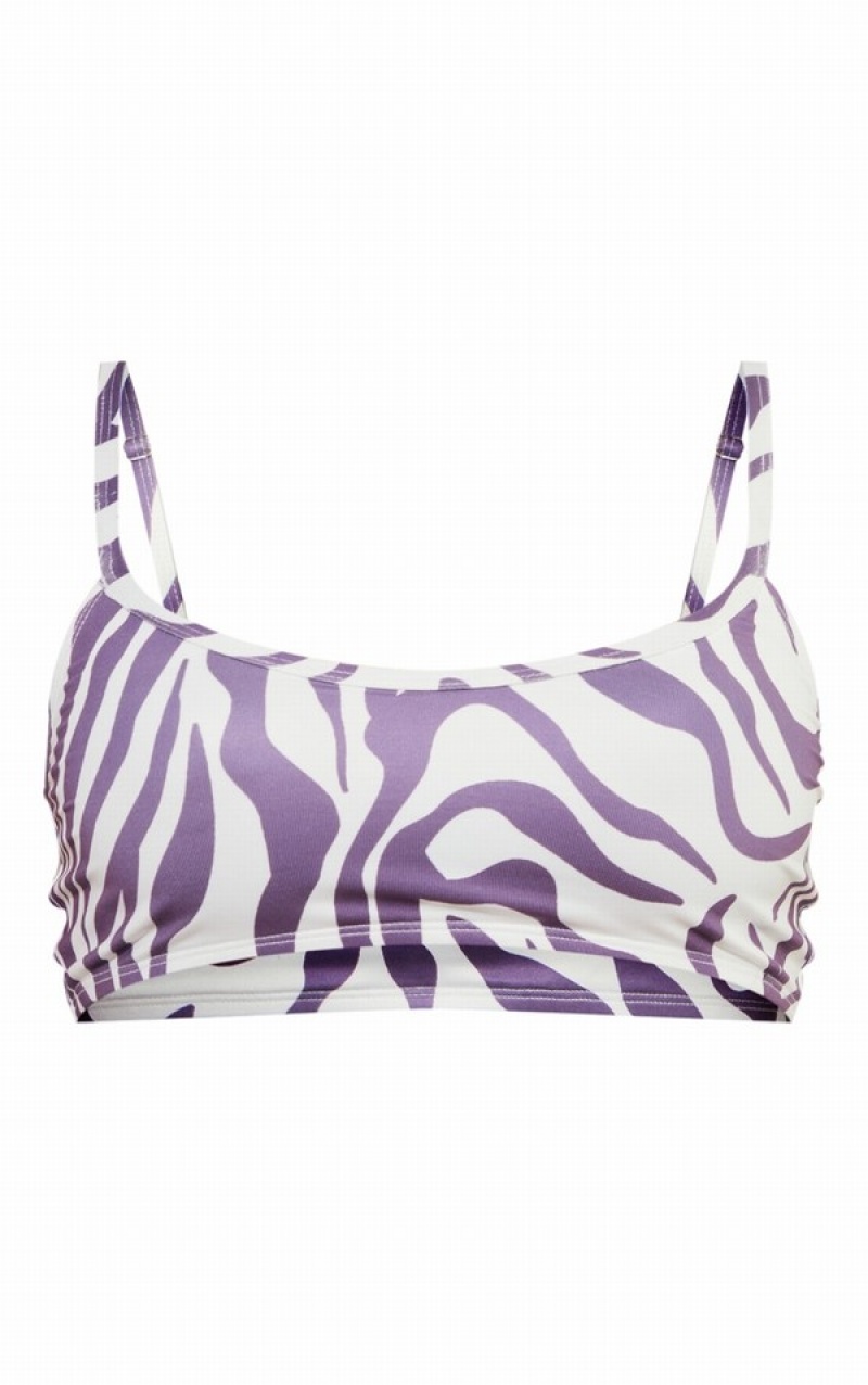 Brown Pretty Little Thing Zebra Swirl Print Scoop Neck Bikini Tops | MUNLAHP-67