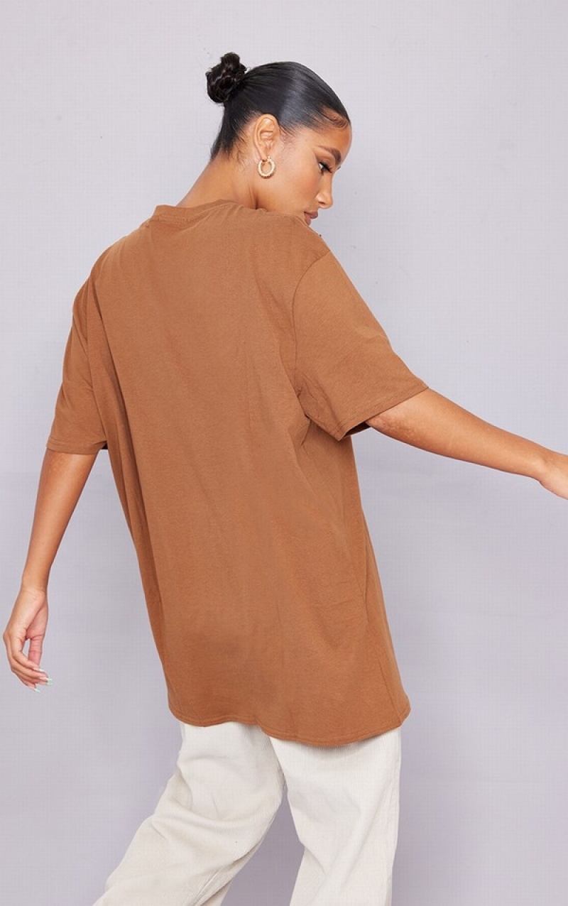 Chocolate Pretty Little Thing Cotton  Oversized T-shirts | XKTIOWF-64