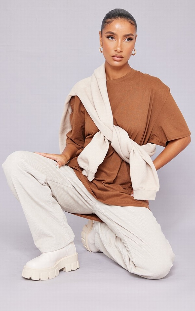 Chocolate Pretty Little Thing Cotton  Oversized T-shirts | XKTIOWF-64