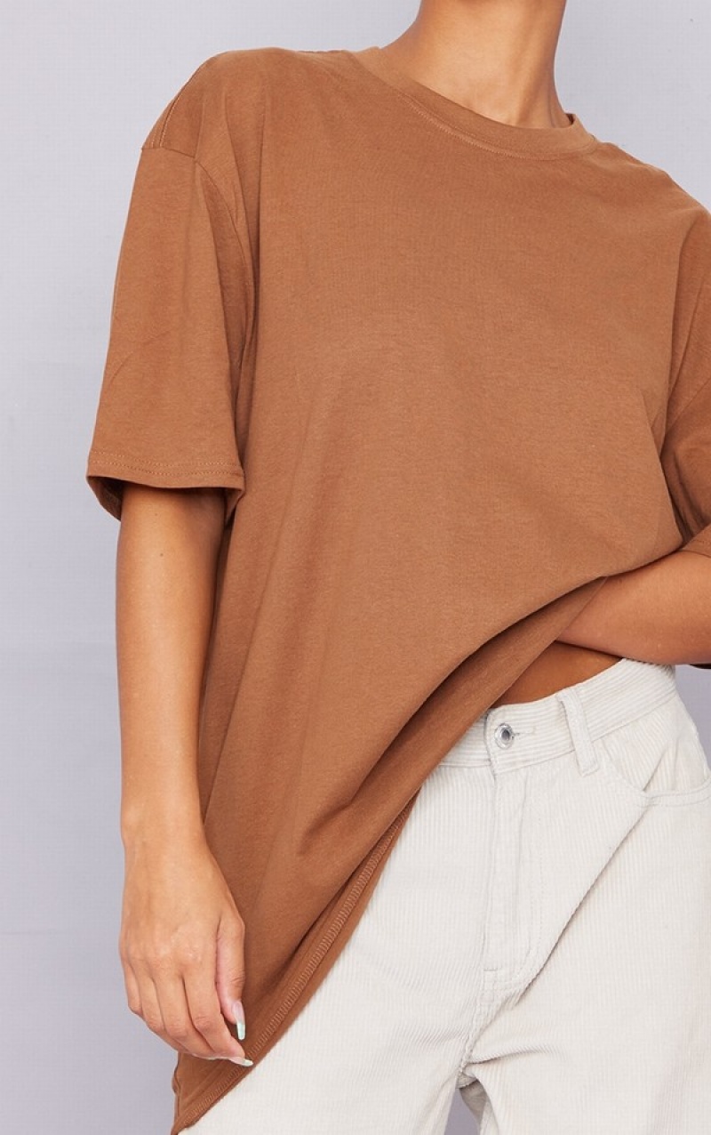 Chocolate Pretty Little Thing Cotton  Oversized T-shirts | XKTIOWF-64