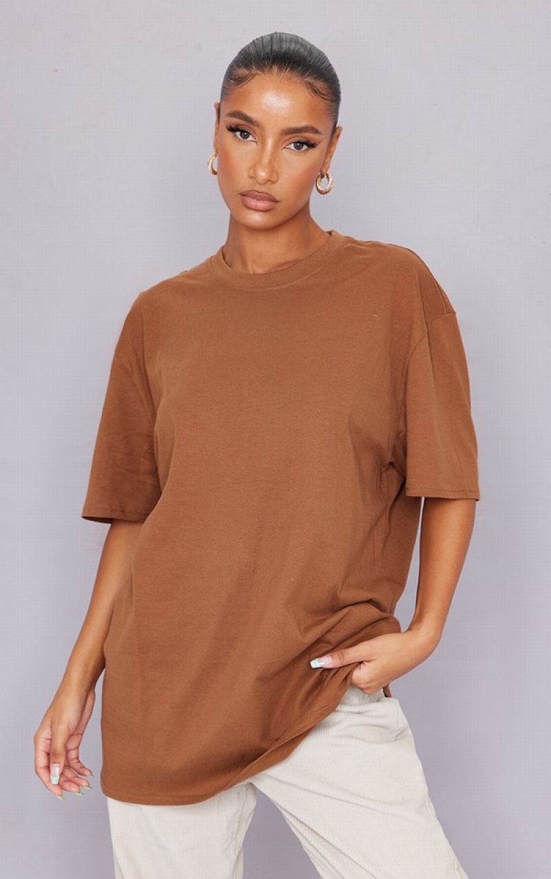 Chocolate Pretty Little Thing Cotton  Oversized T-shirts | XKTIOWF-64