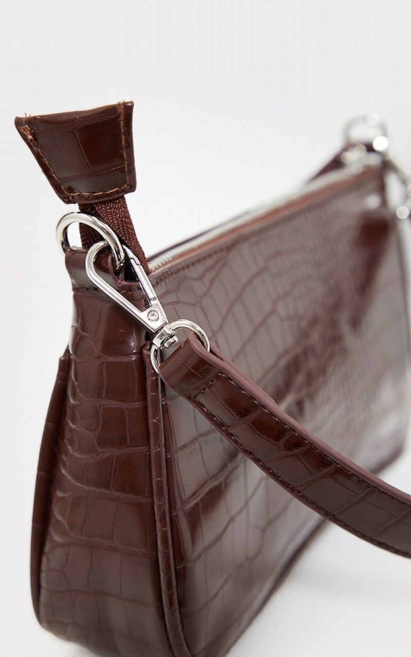 Chocolate Pretty Little Thing Croc Shoulder Bags | KJFCLIT-13