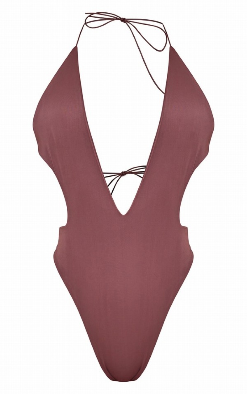 Chocolate Pretty Little Thing Cut Out Detail Swimsuits | ELZKNRD-63