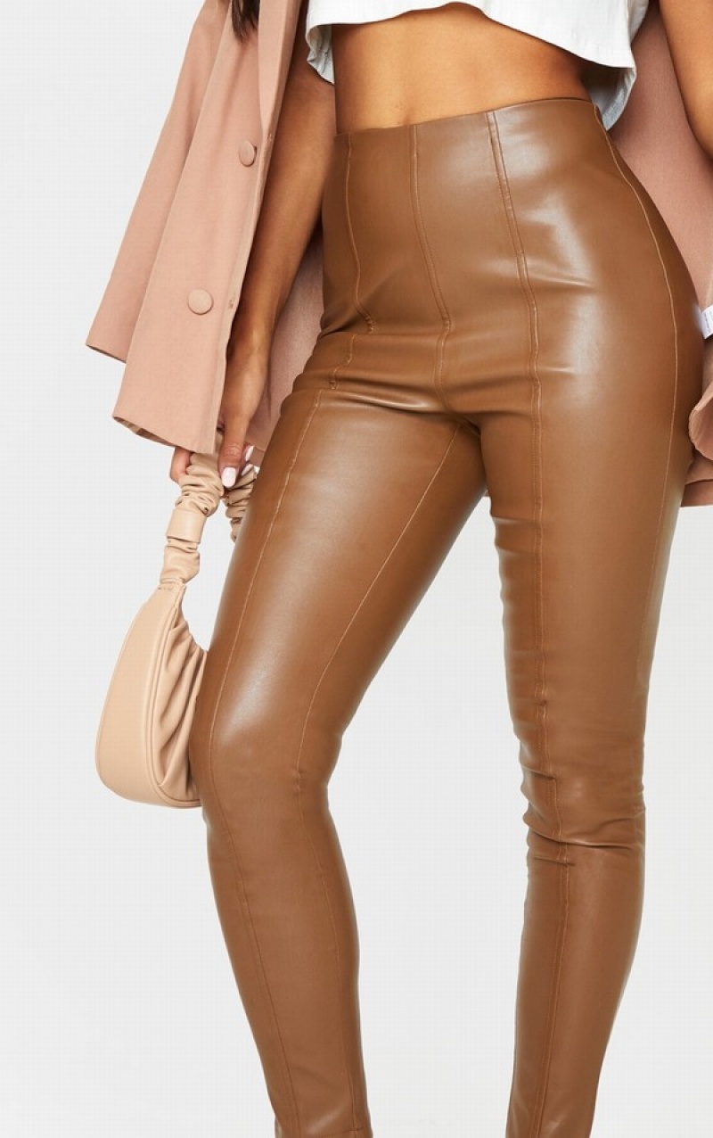 Chocolate Pretty Little Thing Faux Leather Stretch Leggings | FTZIENH-67