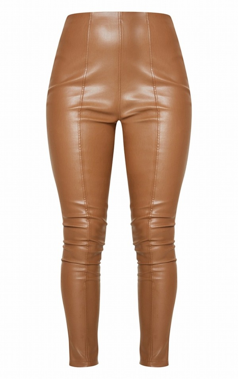 Chocolate Pretty Little Thing Faux Leather Stretch Leggings | FTZIENH-67