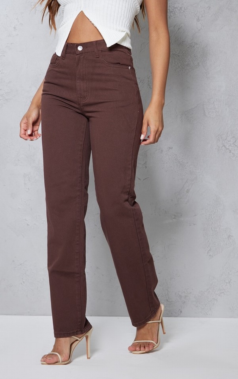 Chocolate Pretty Little Thing High Waist Straight Leg Jeans | LIVJSMC-36