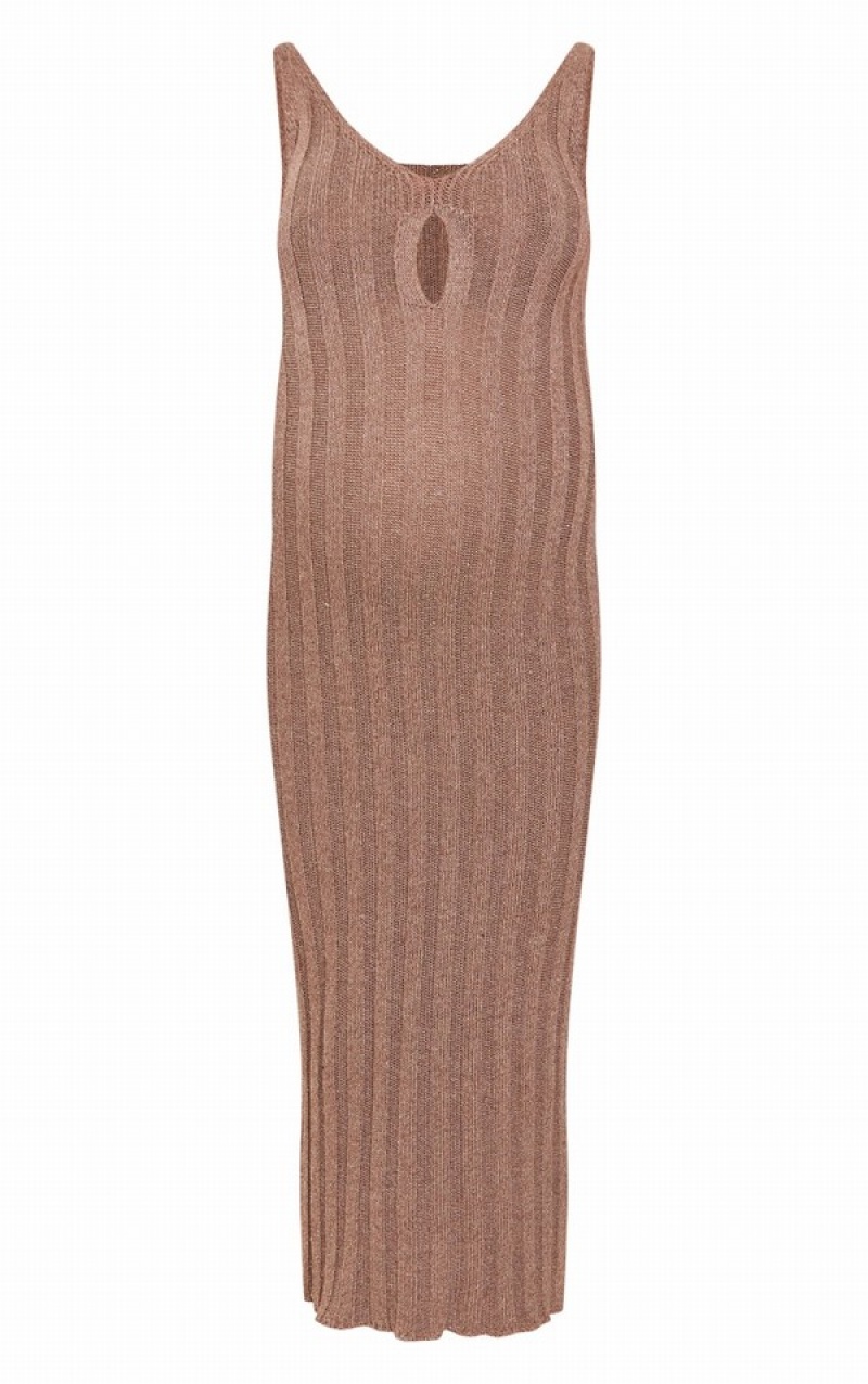 Chocolate Pretty Little Thing Maternity Ribbed Knit Cut Out Midaxi Dresses | DTRYQFA-17