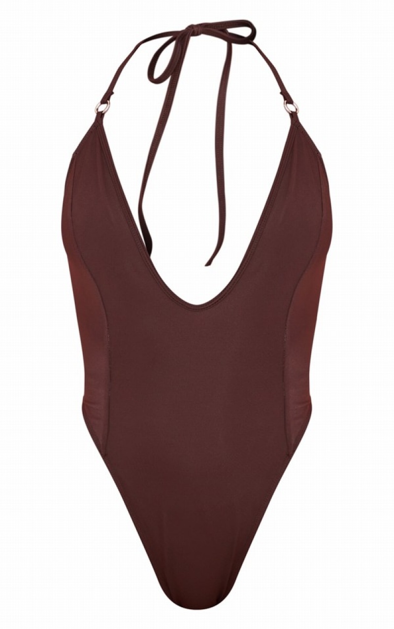 Chocolate Pretty Little Thing O Plunge Swimsuits | NGCPDQU-20