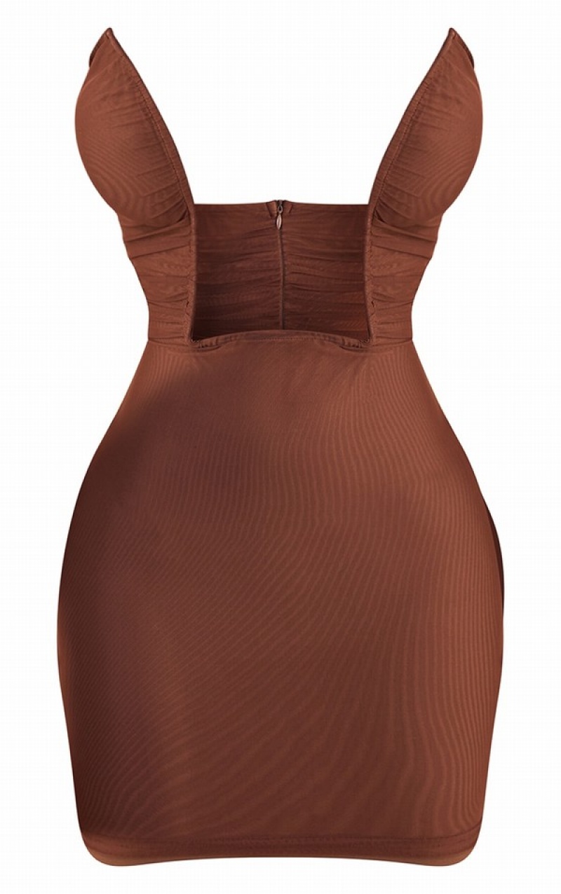 Chocolate Pretty Little Thing Petite Mesh Detail Open Bust Dresses | YVQAPSO-07