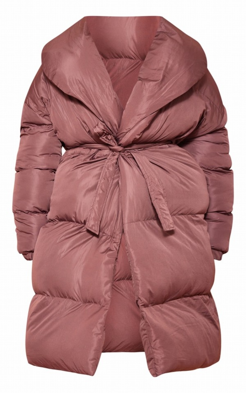 Chocolate Pretty Little Thing Plus Oversized Collar ed Longline Puffer Coats | BJNIVFZ-89