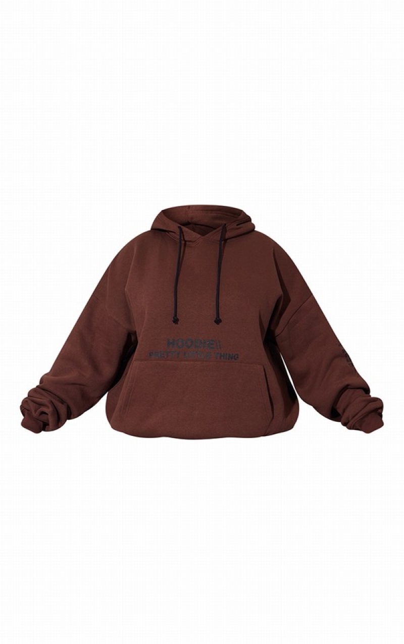 Chocolate Pretty Little Thing Plus Oversized Graphic Print Pocket Front Hoodie | TIXHZAV-70