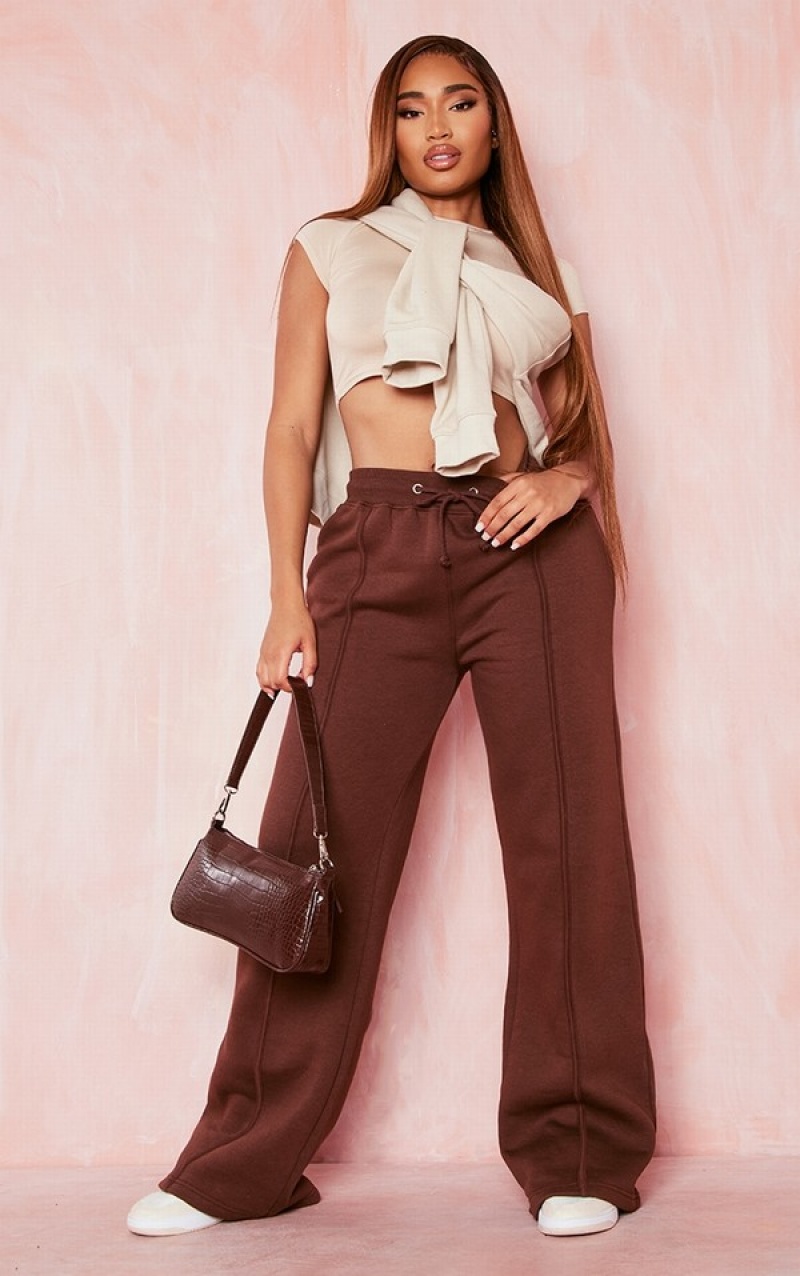 Chocolate Pretty Little Thing Shape Binded Wide Leg Sweatpants | FOHMZPL-34